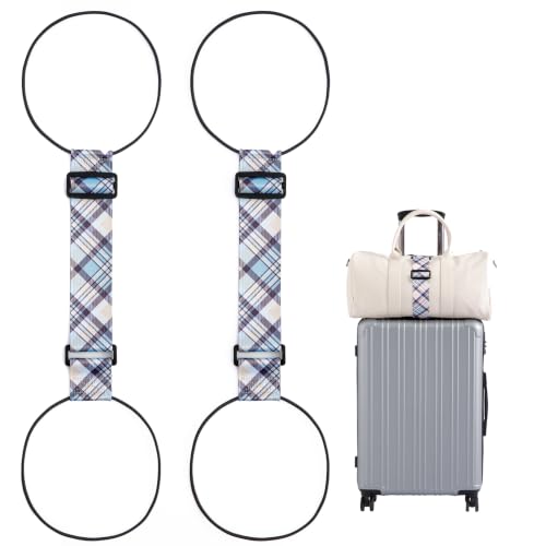 2 Pack Luggage Connector Straps for Suitcases 25 Colors, Adjustable Elastic Travel Bag Strap with Dual Stability Design, Add-a-Bag Hands-Free Luggage Belt, Fits Most Carry-On & Checked Luggage - color: Milanese Check