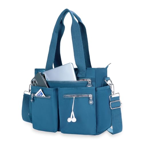 Tote Bag for Women Canvas Handbags for Woman Crossbody Bags with Multiple Pockets - color: Blue
