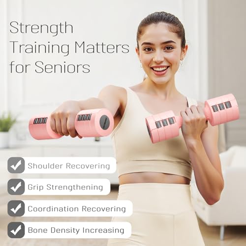EAST MOUNT Adjustable Dumbbells 5 lb Dumbbells Set of 2 / Pair 10 lb Total Free Weights 6 in 1 Women Hand Weights for Home,Office,Gym Exercise Training 2lb 3lb 4lb 5lb Fast Adjust - color: Pink