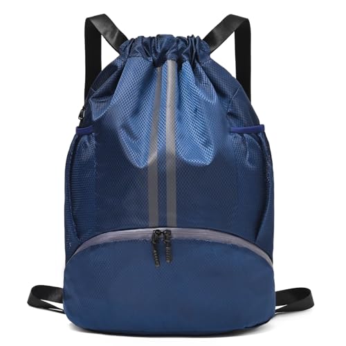 LOKAPEGY Drawstring Gym Bag for Men, Waterproof Drawstring Backpack for Women, Swim Backpack with Shoes Compartment, Pull String Sport Bag for Soccer and Basketball. (Dark Blue) - color: Dark Blue