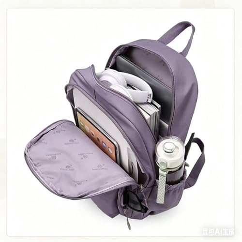 Casual Canvas Backpack, Multi-Pocket Design with Front Zipper Compartment (Grey purple) - color: Grey Purple