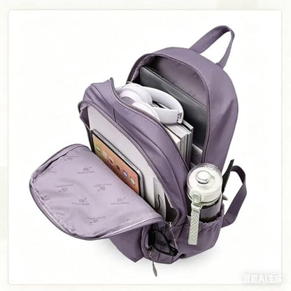 Casual Canvas Backpack, Multi-Pocket Design with Front Zipper Compartment (Grey purple) - color: Grey Purple