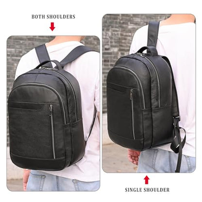 Laptop Leather Travel Backpack For Men Carry On Back Pack For Business Work computer Backpacks Fit 15.6" Laptop - color: Bb-16 Black