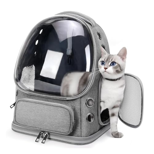 Breathable Cat Backpack Carrier, Large Space Cat Bubble Backpack for Kitty & Small Dog up to 18lbs, Foldable Cat Carrier Backpack, Transparent Airline Approved Carrier for Travel (Gray) - color: Light gray