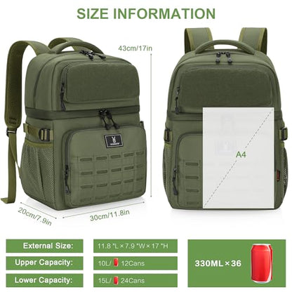Large Insulated Cooler Backpack for Men Women, 36 Cans Double Deck Leakproof Cooler Bag for Camping, Hiking, Picnic, Fishing, Beach, Travel - color: Army Green