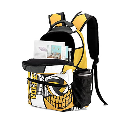 Custom Volleyball Yellow White Black Waterproof Backpack Bookbag with Name for Birthday Holiday Gift - color: Backpack 1