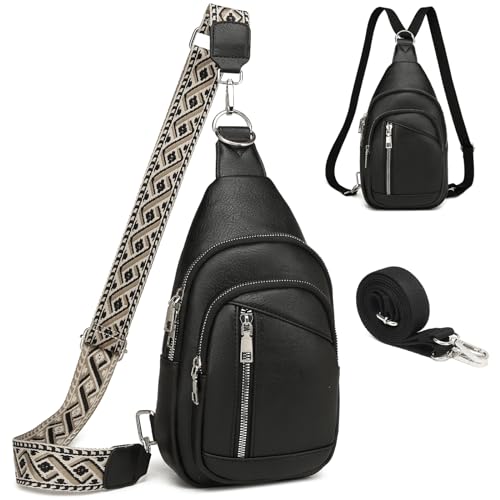 MYHOZEE Small Diaper Bag Crossbody Sling Purse for Women - 2 in 1 Leather Backpack with 2 Straps for Short Trips Work Daily | Mini diaper bag - color: F186-black