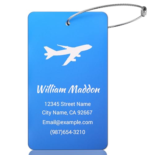 Luggage Tags for Suitcase - Personalized Engraved Metal Tag for Cruise Travel - Blue Custom Name Tags Suitable for Bags and Backpacks No Underline (2 x 3.5 inch) - color: Blue, size: Vertical Rectangle (3.5x2")