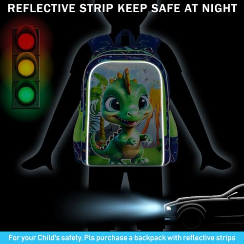 3Pcs Dinosaur Backpack for Boys, 16" Bookbag with Lunch Box, Kids School Backpacks Set for Elementary Preschool Kindergarten (Green) - color: Dinosaur Green