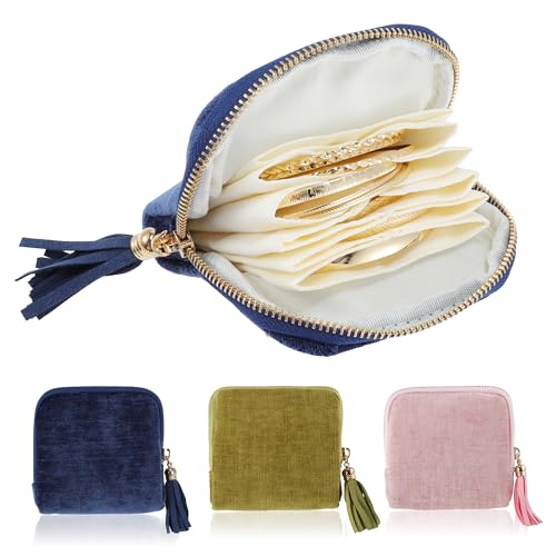 VOCOSTE Travel Jewelry Case, Portable Jewelry Organizer with 6 Independent Layers, Small Pouch Bag for Necklace Bracelet Rings Earring Storage, Women Gift Idea, Blue - color: Blue
