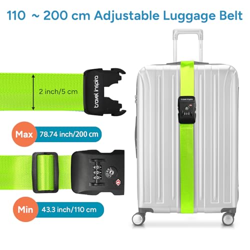 Travel Inspira Luggage Straps for Suitcases with TSA Lock, Protect Your Luggage Anti-Burst, High Visibility Color, Easy to Identify Luggage Adjustable Heavy Duty Belt for 20-28Inch Suitcases - color: Apple Green