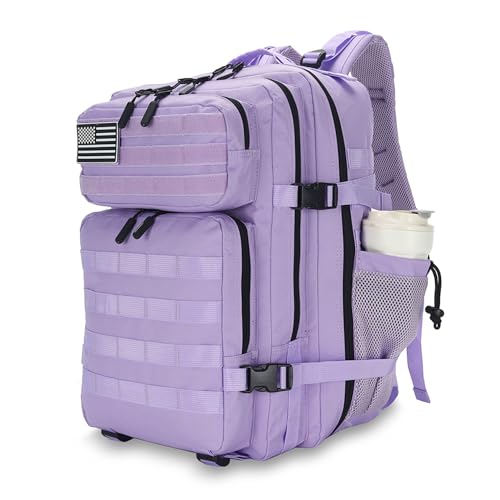 Lovelinks21 25L Tactical Backpack for Men and Women Military Backpack Small Assault Pack Molle Backpack Bug Out Bag Travel Rucksack Daypack (Light Purple) - color: Light Purple
