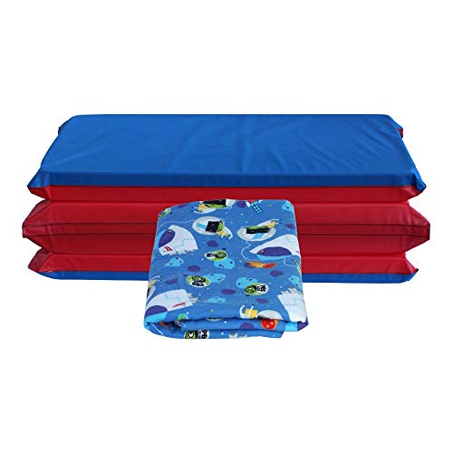 KinderMat 1.5" Thick + PBS Kids Kinderbundle - Washable Cover, Special Edition - Space Explorer - Regular, Sheet is 47" x 22", Value Bundle Great for Daycare & Family Households - color: Space Explorer Bundle 1.5 Inch