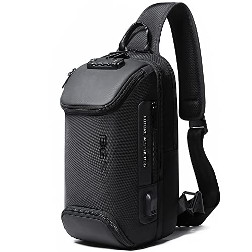 BANGE Anti theft Sling Backpack with Lock, Men's Sling Bag for Men, Shoulder Crossbody Backpack with USB Charging Port for Men and Women - color: Black, size: LOCK