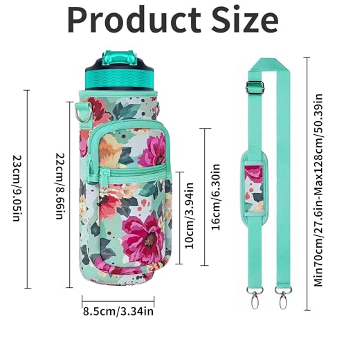 Water Bottle Holder with Strap, Insulated Crossbody Sling Bag, Carrier with Phone Pocket for Walking Hiking Camping Fishing - color: Flower Green 04, size: 32oz Long
