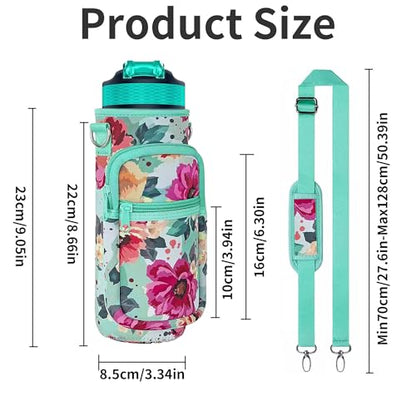 Water Bottle Holder with Strap, Insulated Crossbody Sling Bag, Carrier with Phone Pocket for Walking Hiking Camping Fishing - color: Flower Green 04, size: 32oz Long