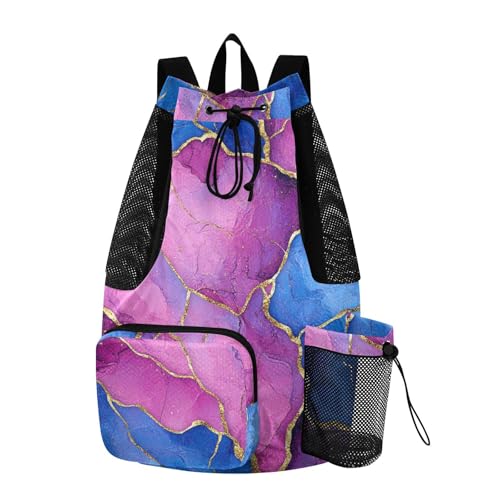 Mens Drawstring Bags Camp Bag With Water Bottle Pocket Cinch Sack Waterproof Marble Royal Blue Hot Pink - color: Color 10