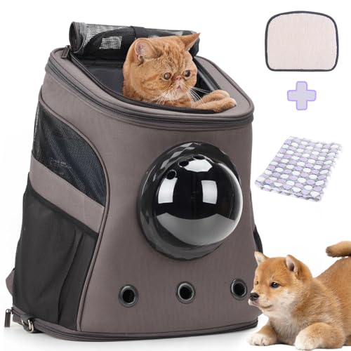 LOLLIMEOW Large Pet Carrier Backpack, Bubble Backpack Carrier for Fat Cats and Puppies,Airline-Approved(Grey) - color: Grey