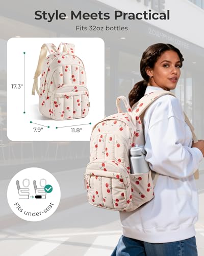 BAGSMAT Womens Backpack Small Travel Laptop Backpack for Women, Quilted College Laptop Bookbag, Work Back Pack for Women, Cute Computer Water-Resistant Casual Daypack,Strawberry Print - color: 16-strawberry Print