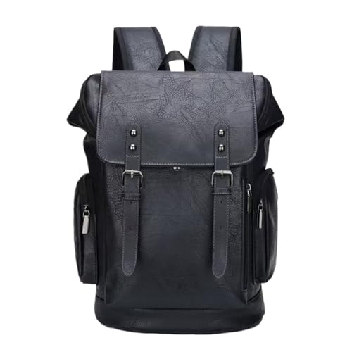 Men's PU leather backpack, Vintage Flap Cover Daypack for Work Travel College, 15 Inch Laptop Rucksack (black3,Backpack) - color: Black3