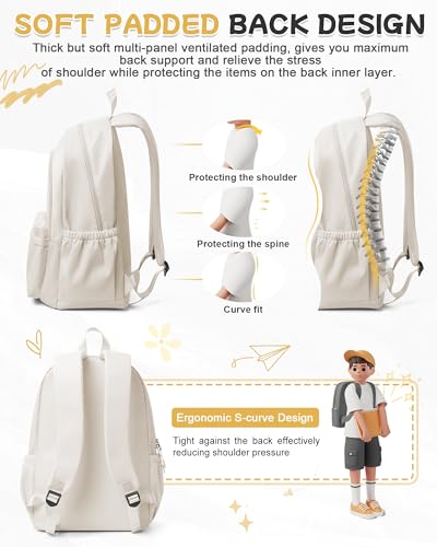 BJLFS Beige Backpack for School Women Girls, Waterproof Book bags Cute High School Backpacks for Men Teen Boys, Lightweight Travel College Backpack Mochilas Escolares para Daypack Ruckssack - color: A0-beige
