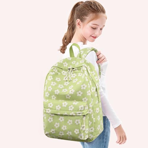 Bluboon School Backpack Set Girls Womens Laptop Bookbag Casual Daypack Fits 15 inch Laptop with Lunch Tote Bag and Pencil Bag - color: Beige Small Flower 95