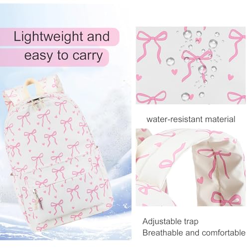 LOIDOU Backpack for Teen Girls Bookbags School Backpack with Lunch Box and Pencil Case 3 in 1 School Bags Set - color: Pink Bow Tie 18