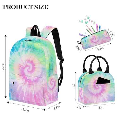 3PCS Girls Tie Dye Backpack, Bookbag for Kids Girls with Lunch Box, 17 Inch Tie Dye Teens Back to School Bag Set, Laptop Backpack for Women School/Daypack - color: Tie Dye