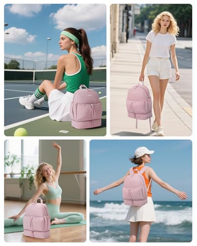 Ceneda Gym Backpack for Women, Cute Gym Bag with Shoe Compartment, Wet Pocket & Cup Holder, Puffer Dance Cheer Backpack - color: Pink, style: Taslon