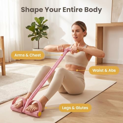 Handles for Elastic Resistance Tube Multifunction Fitness Training Pull Exercise Bands Abdomen/Waist/Arm/Leg Device Foot Handle, with Pedal Rope Fashion Tension Stretching 8 Puller Band Pedal(Pink)