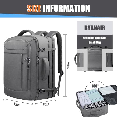 Extra Large Travel Backpack 45L Expandable, Waterproof Wet Pocket Carry On Daypack, Anti-Theft TSA 18 Inch Laptop Bag for Men Women Flight Approved Weekender Duffel, Grey - color: Grey, size: XX-Large