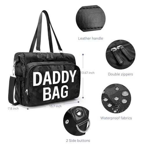 4 in 1 Convertible Daddy Bag Backpack, Camo Black Diaper Backpack for Dad and Mom, Father's Bag for Hospital with DADDY Imprint, Baby Care Diaper Backpack & Tote with 14 Pockets - color: Camo Black Daddy Bag