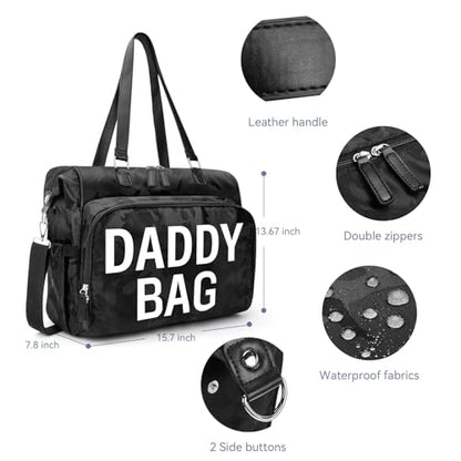 4 in 1 Convertible Daddy Bag Backpack, Camo Black Diaper Backpack for Dad and Mom, Father's Bag for Hospital with DADDY Imprint, Baby Care Diaper Backpack & Tote with 14 Pockets - color: Camo Black Daddy Bag