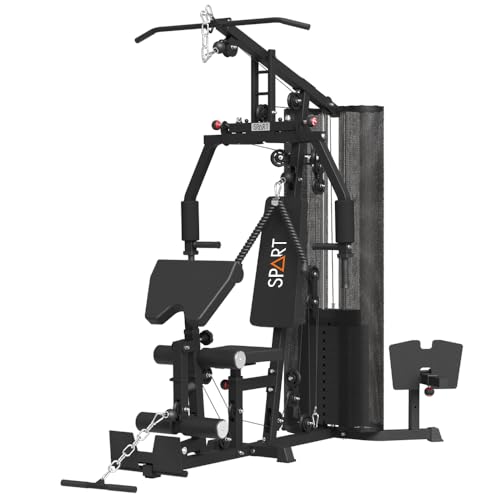 SPART Home Gym Station,Multifunctional Home Gym Workout Equipment,with 160LBS Weight Stack for Leg Press & Chest Fly, All in One Exercise Equipment Full Body Strength Training with Pulley System - color: Black, style: Fabric Cover