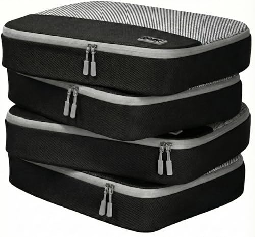 Dot&Dot Large Packing Cubes for Travel - Durable Mesh & Honeycomb Fabric Suitcase Organizer with Zipper Closure, Lightweight Expandable Clothes Bags for Carry On Luggage, 4 Pack Set - color: 4pc Black - Large