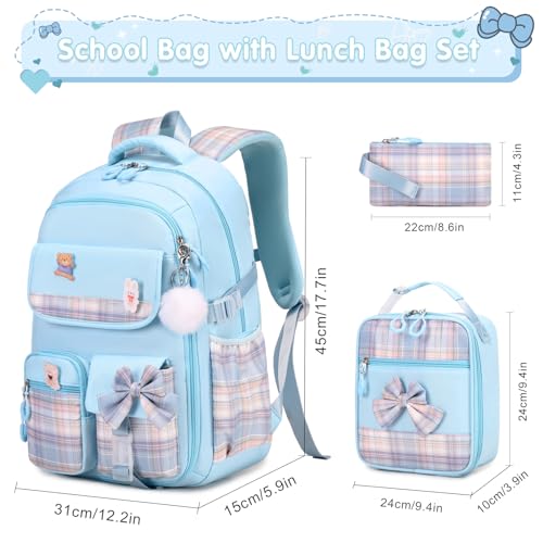 ACESAK Girls Backpack - 3PCS Backpack for Girls Cute School Backpacks for Girls Kindergarten Elementary Preschool Middle Kids School Bags with Lunch Box Pencil Case Set (Blue) - color: Blue