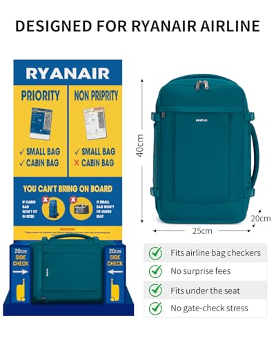 ECOHUB Travel Backpack Airlines Approved Personal Item Bag Carry On Backpack - color: Blue Green, size: 18 inch underseat