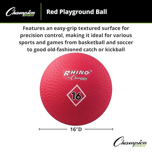Champion Sports Playground Ball – Durable High-Bounce Ball, Sizes 5", 6", 7", 10", 13" & 16" for Gym, Recess & Play - style: 16" Diameter