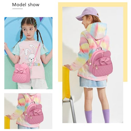 KL928 Girls Mini Backpack Bowknot Polka Dot Cute Small Daypacks Convertible Shoulder Bag Purse for Women - color: Dx-pink
