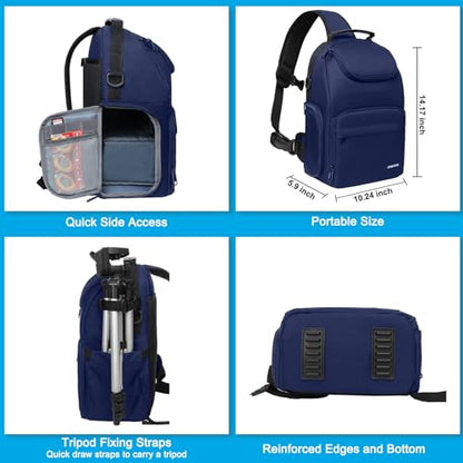 MOSISO Camera Sling Bag, DSLR/SLR/Mirrorless Camera Case Crossbody Photography Backpack with Tripod Holder&Removable Modular Inserts&PU Handle Compatible with Canon/Nikon/Sony, Navy Blue - color: Navy Blue