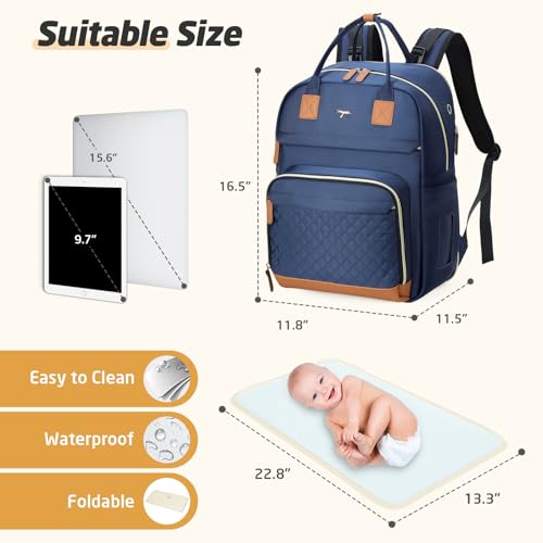 Diaper Bag Backpack - Extra Large Diaper Bag for 2 Kids Twin, Travel Baby Bags for Mom Dad 25-37L Expandable with Changing Pad Earphone Hole, Solid Blue - color: Solid Blue