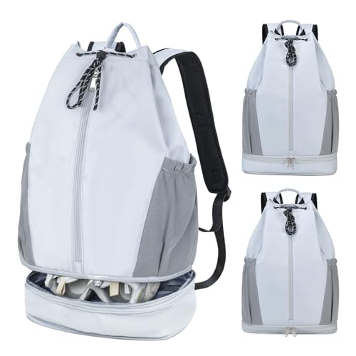 Gym Backpack with Drawstring Closure, Expandable Shoe Compartment, Water Resistant 15.6 Inch Laptop Backpack, Thick Padded Back & Shoulder Straps, Heavy Duty Durable Daypack for Sports, Work & Travel - color: Grey