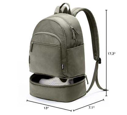 Uselike Gym Backpack for Women Men, Lightweight Gym Bag with Shoe Compartment, Waterproof Workout Backpack with Wet Pocket - color: Grey Sage
