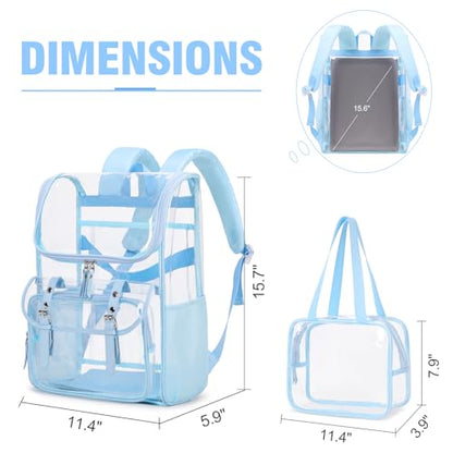DIGOBAY Clear Backpack with Lunch Bag Set, Leather Clear Backpack Heavy Duty Thick PVC Bookbag Large See Through Transparent Backpacks with Support Pad for College Travel Workplace Security Blue - color: Blue