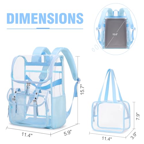 DIGOBAY Clear Backpack with Lunch Bag Set, Leather Clear Backpack Heavy Duty Thick PVC Bookbag Large See Through Transparent Backpacks with Support Pad for College Travel Workplace Security Blue - color: Blue