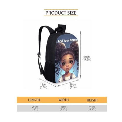 African Black Backpack for School Girls 3Rd Grade/4Th Grade Afro Girl Bookbag for Kids 8-12/6-8 Custom Name Book Bag Student Personalized School Bag with Water Bottle Holder - color: African Black Girl-10