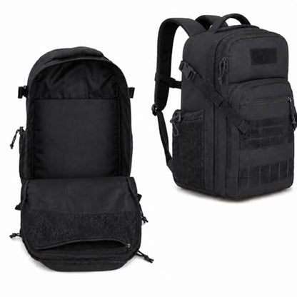 Tactical Hiking Backpack with 180° Open Design, Molle Webbing, Padded Laptop Compartment, Lightweight for Outdoor Adventures (black) - color: Black