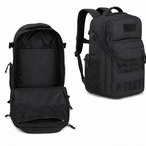 Tactical Hiking Backpack with 180° Open Design, Molle Webbing, Padded Laptop Compartment, Lightweight for Outdoor Adventures (black) - color: Black