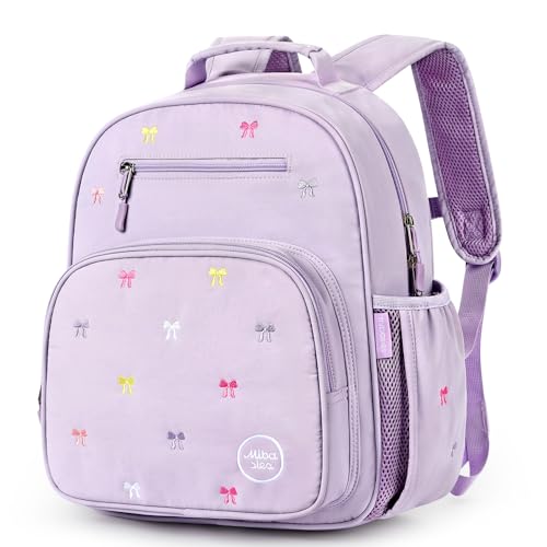 mibasies Girls Backpacks Ages 5-8: Quilted Backpack for Kids - Cute 15 Inches Bookbag for Kindergarten Elementary School Bow Purple - color: Bow Purple, style: Kids-15"h