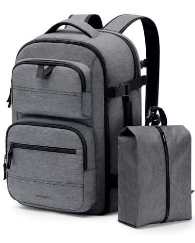 BAGSMART Travel Backpack for Women Men, 40L Flight Approved Carry on Backpack with Shoe Bag, TSA Large Personal Item Backpack with 17 Inch Laptop Compartment, Weekender Suitcase for Travel, Grey